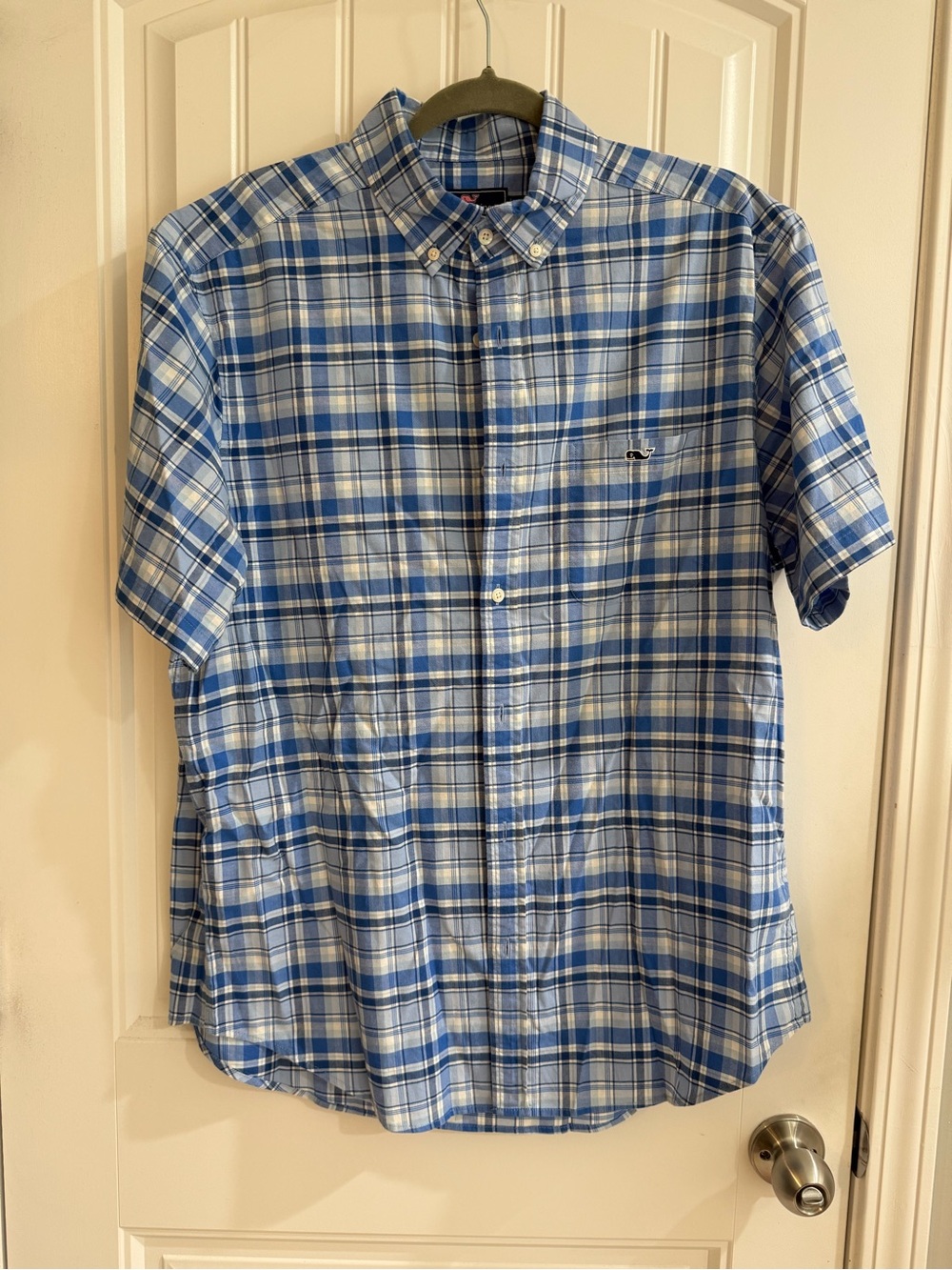 Vineyard Vines Blue and White Plaid Short-Sleeve Button-Down Shirt